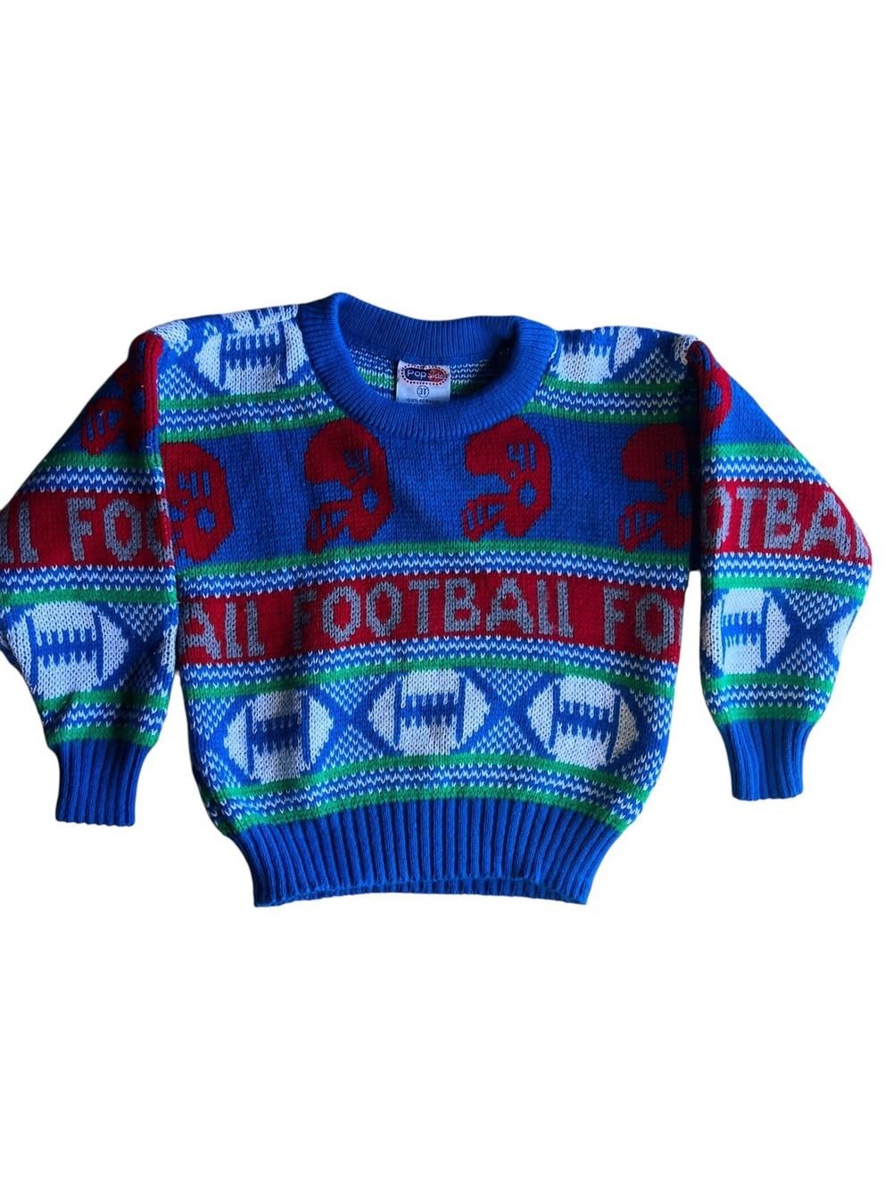 Vintage 80s Popsicle Kids Boy Sweatshirt Crewneck Knit Football Print Size 3T
